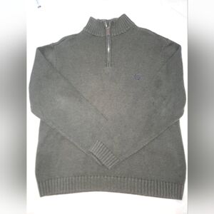 Chaps Green Quarter Zip Up Sweater with Ribbed Detailing